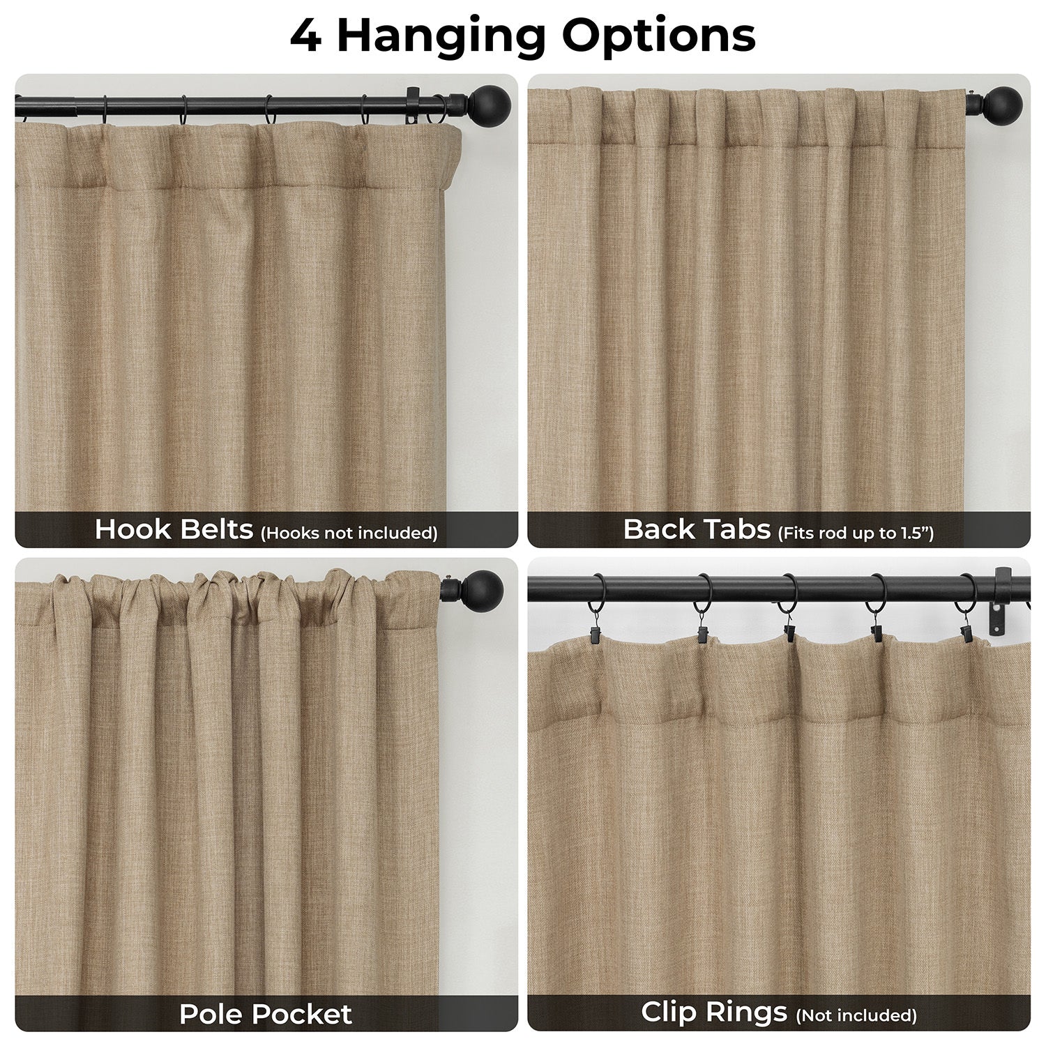 Nomad Tan Textured Faux Linen Room Darkening Curtain