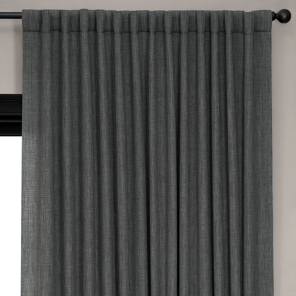 Dark Gravel Extra Wide Textured Faux Linen Room Darkening Curtain