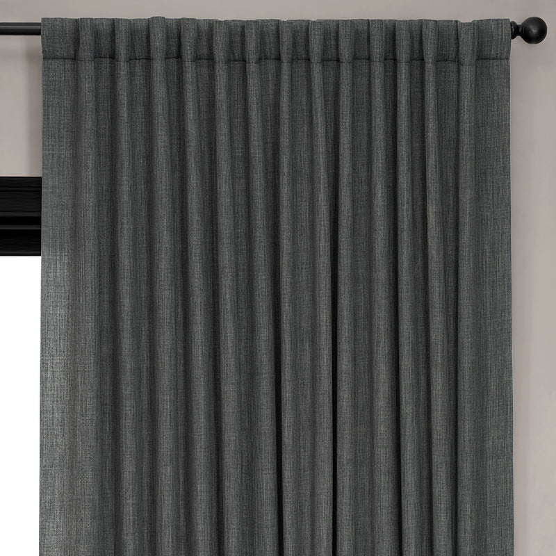 Dark Gravel Extra Wide Textured Faux Linen Room Darkening Curtain