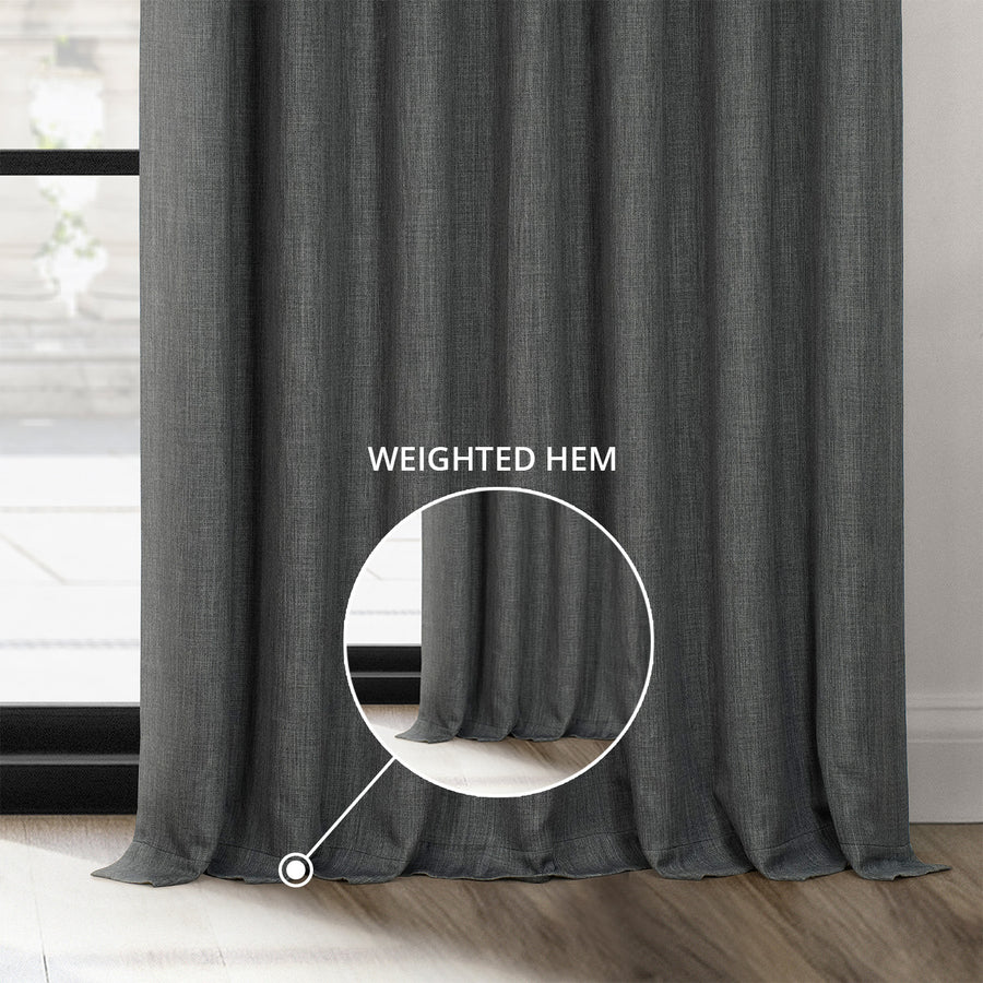 Dark Gravel Textured Faux Linen Custom Curtain