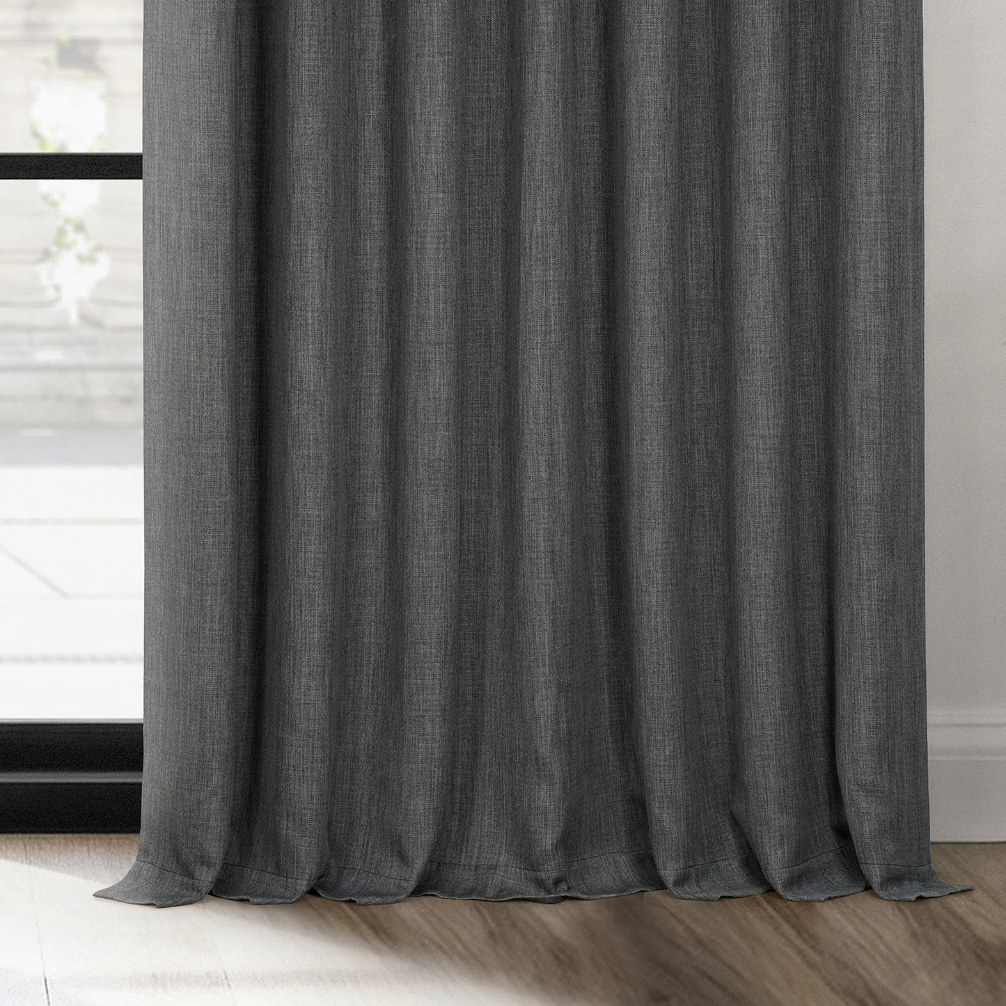 Dark Gravel Extra Wide Textured Faux Linen Room Darkening Curtain