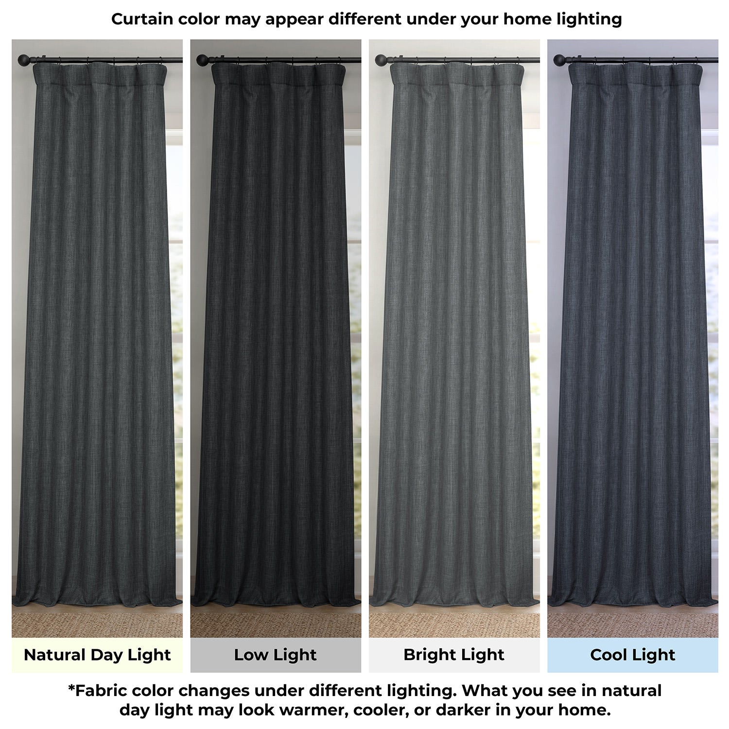 Dark Gravel Extra Wide Textured Faux Linen Room Darkening Curtain