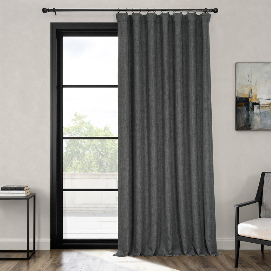 Dark Gravel Extra Wide Textured Faux Linen Room Darkening Curtain