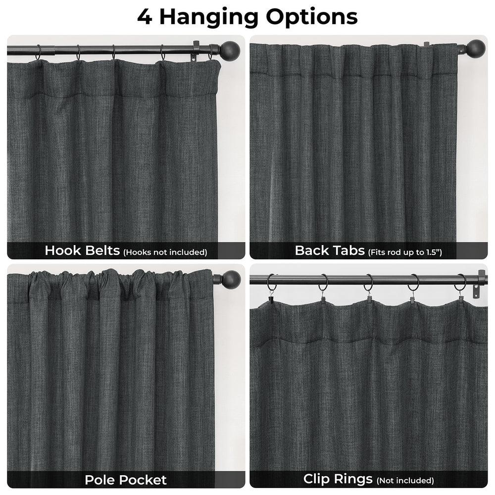 Dark Gravel Extra Wide Textured Faux Linen Room Darkening Curtain