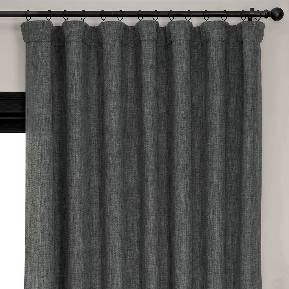 Dark Gravel Extra Wide Textured Faux Linen Room Darkening Curtain