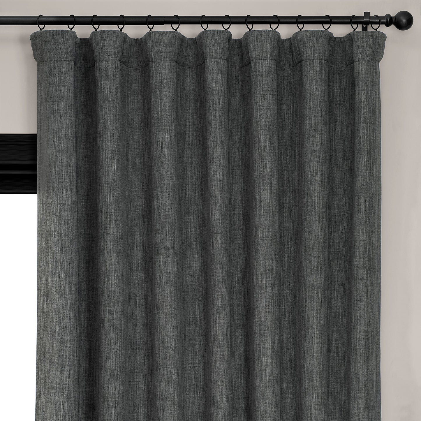 Dark Gravel Extra Wide Textured Faux Linen Room Darkening Curtain