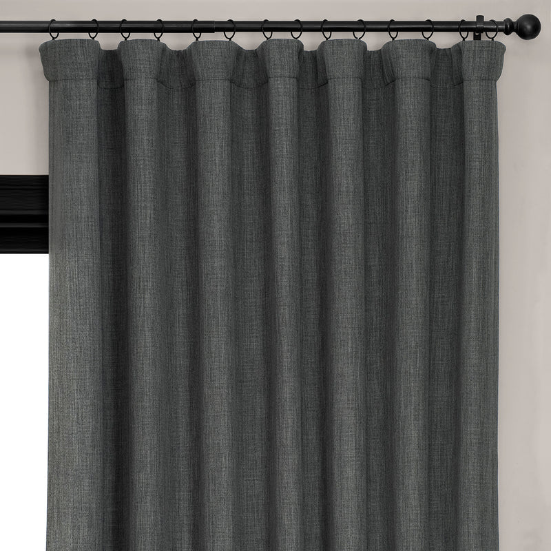 Dark Gravel Extra Wide Textured Faux Linen Room Darkening Curtain
