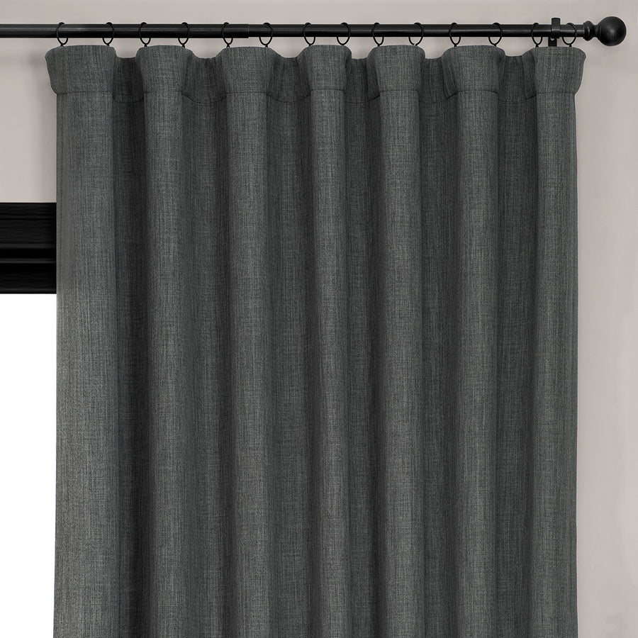 Dark Gravel Extra Wide Textured Faux Linen Room Darkening Curtain