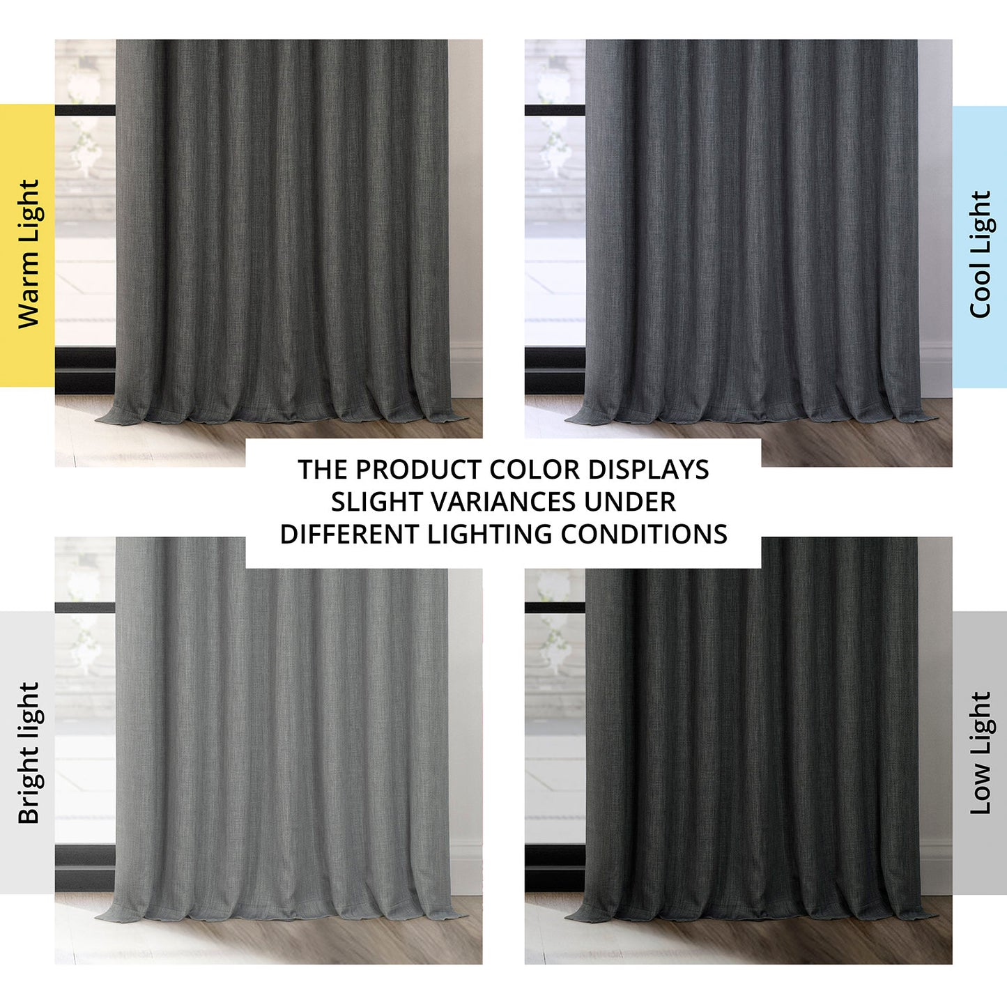 Dark Gravel Extra Wide Textured Faux Linen Room Darkening Curtain