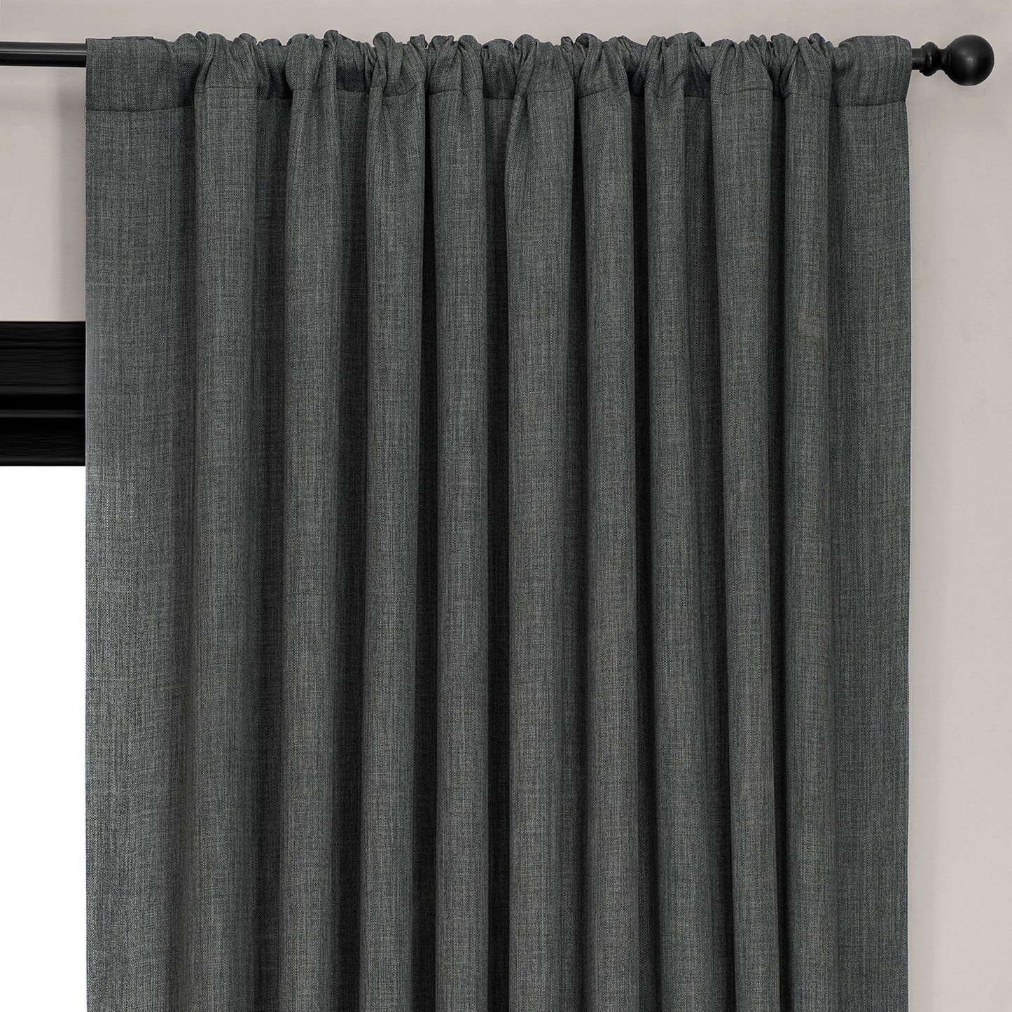 Dark Gravel Extra Wide Textured Faux Linen Room Darkening Curtain