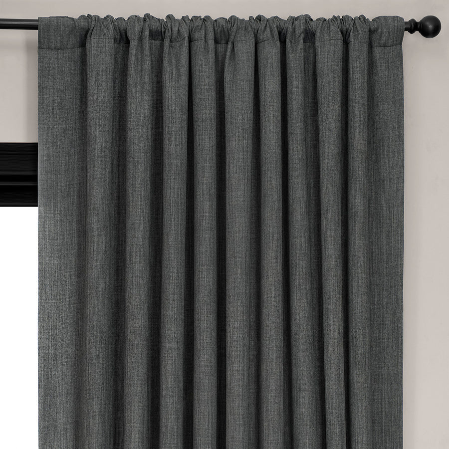 Dark Gravel Extra Wide Textured Faux Linen Room Darkening Curtain