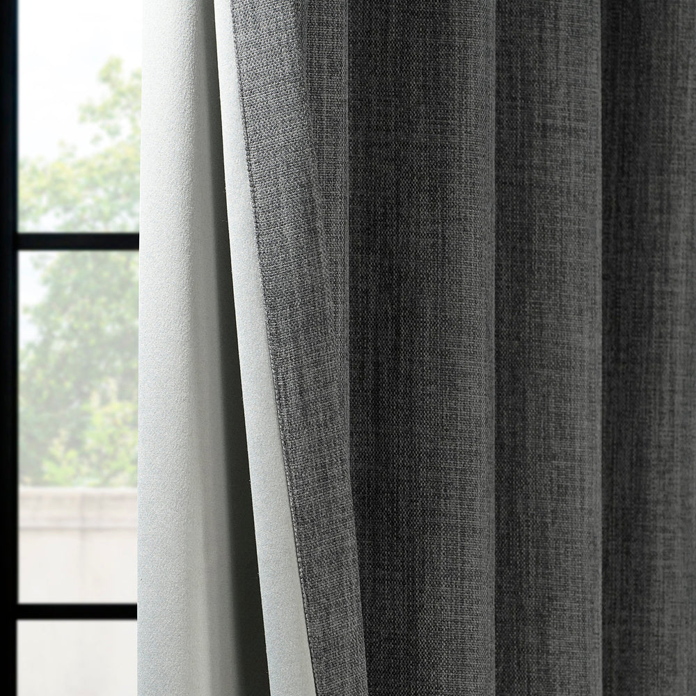 Dark Gravel French Pleat Textured Faux Linen Room Darkening Curtain