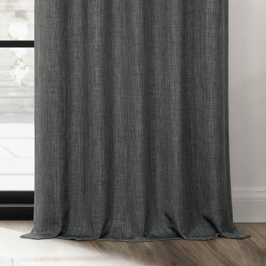 Dark Gravel French Pleat Textured Faux Linen Room Darkening Curtain