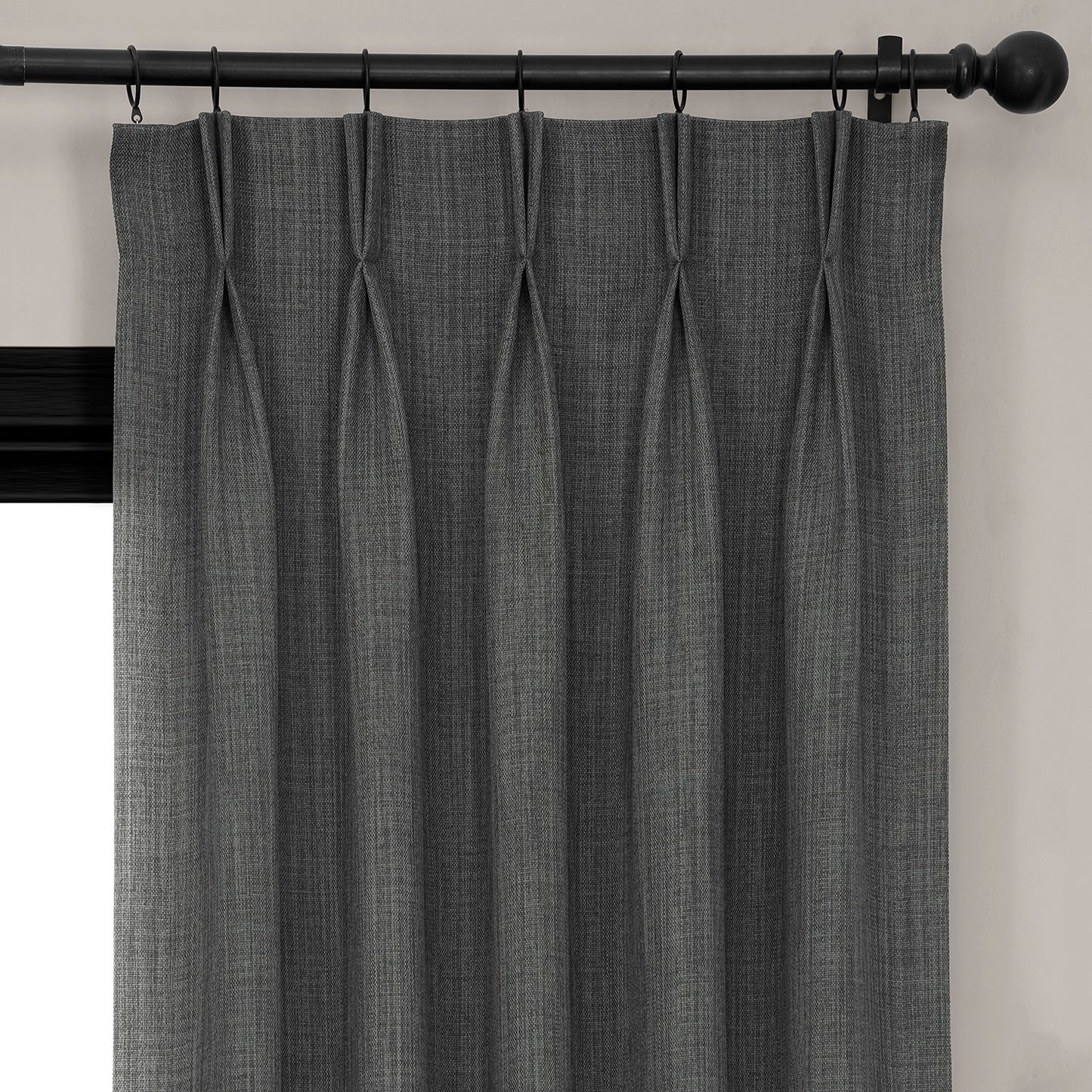 Dark Gravel French Pleat Textured Faux Linen Room Darkening Curtain