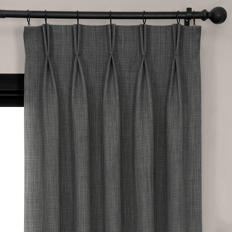 Dark Gravel French Pleat Textured Faux Linen Room Darkening Curtain