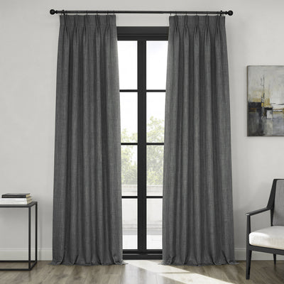 Dark Gravel French Pleat Textured Faux Linen Room Darkening Curtain