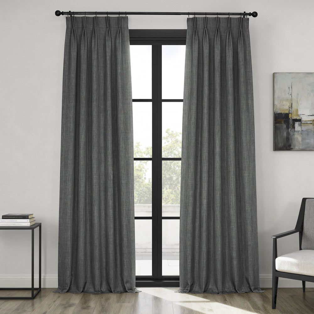 Dark Gravel French Pleat Textured Faux Linen Room Darkening Curtain