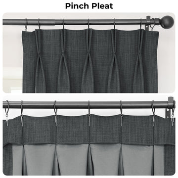 Dark Gravel Pinch Pleat Textured Faux Linen Room Darkening Curtain