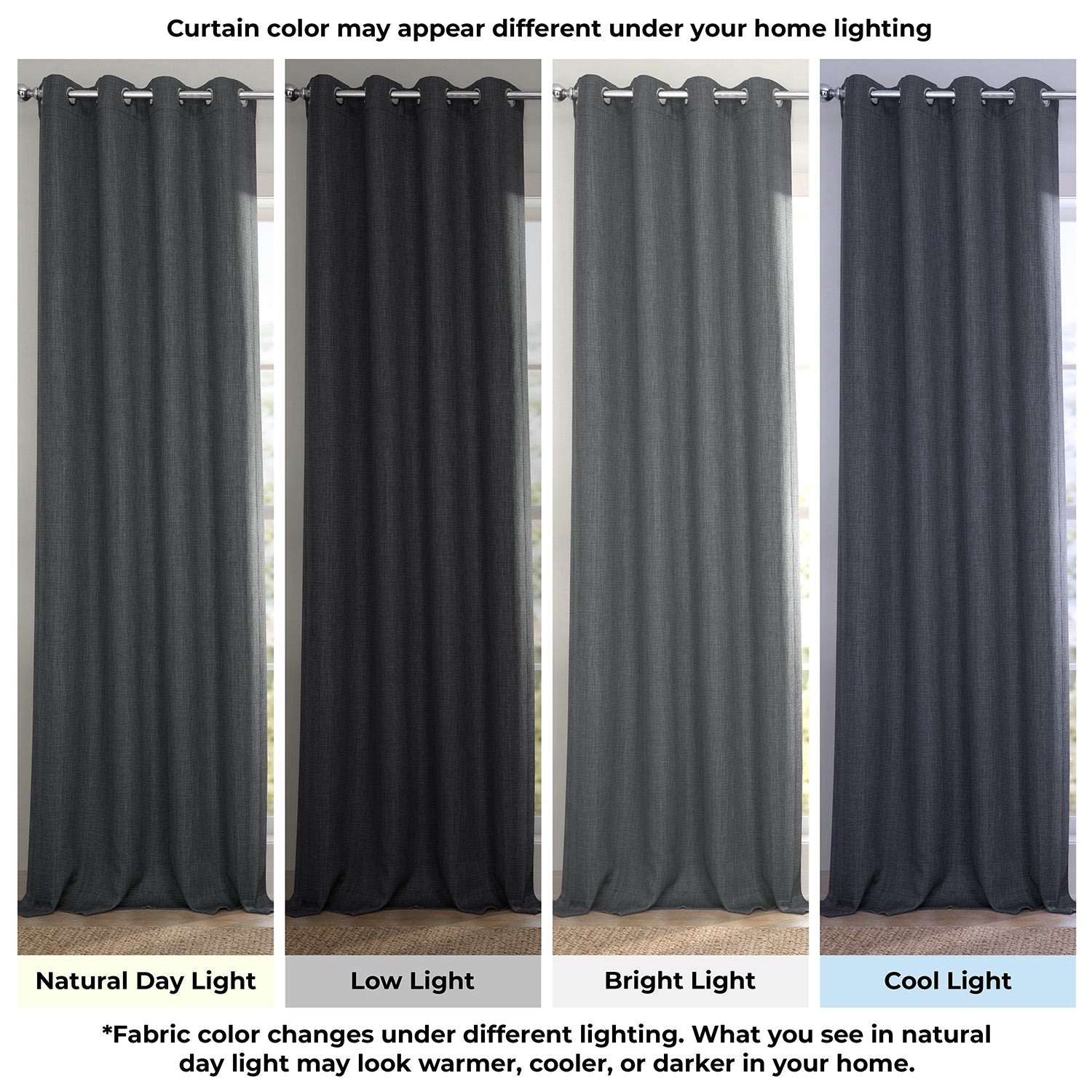 Dark Gravel Grommet Textured Faux Linen Room Darkening Curtain