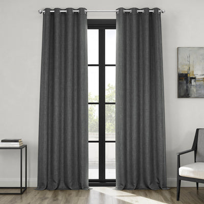 Dark Gravel Grommet Textured Faux Linen Room Darkening Curtain