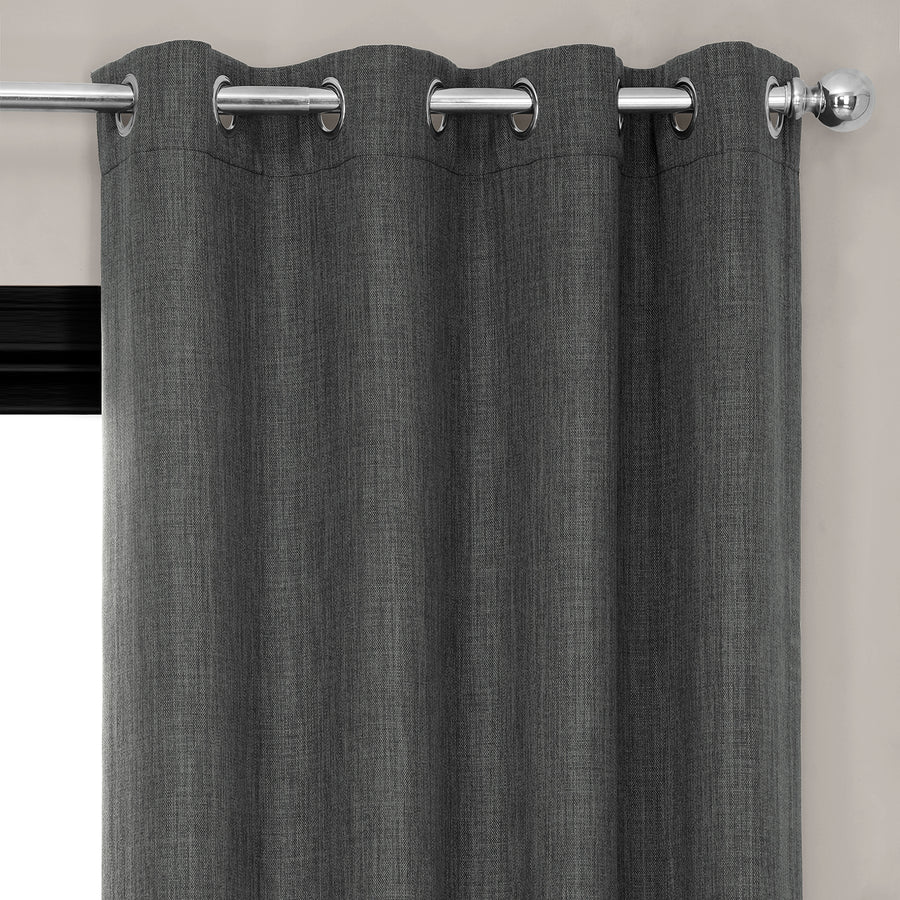 Dark Gravel Grommet Textured Faux Linen Room Darkening Curtain