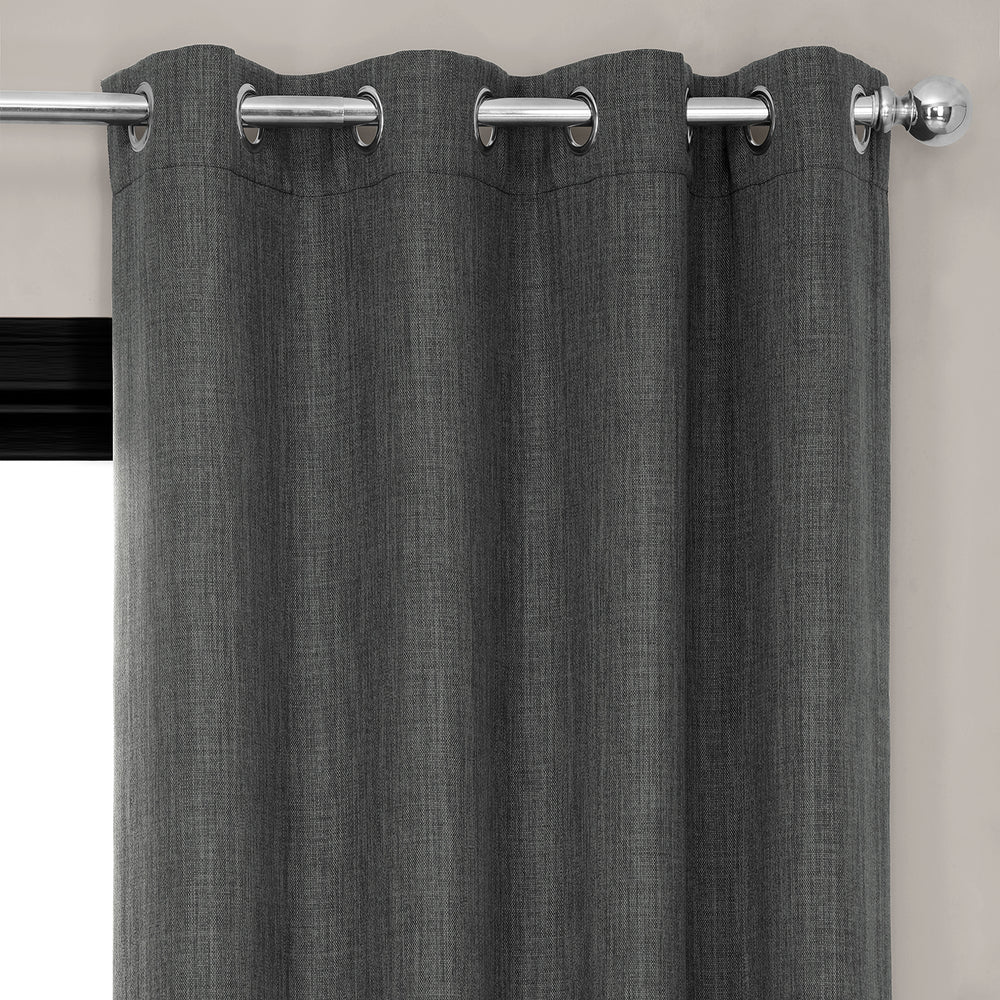 Dark Gravel Grommet Textured Faux Linen Room Darkening Curtain