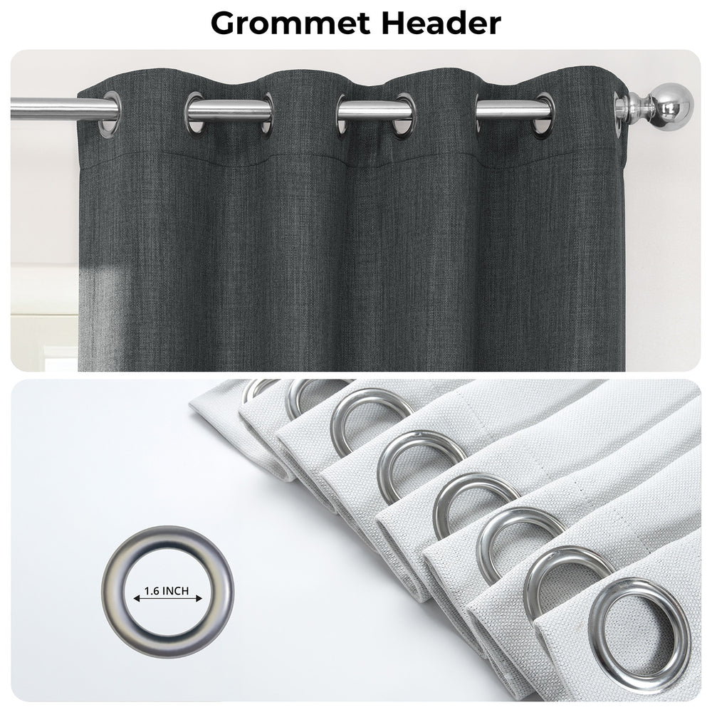 Dark Gravel Grommet Textured Faux Linen Room Darkening Curtain