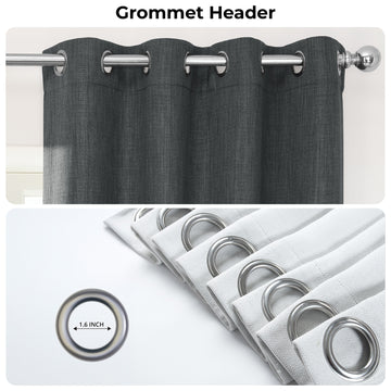 Dark Gravel Grommet Textured Faux Linen Room Darkening Curtain