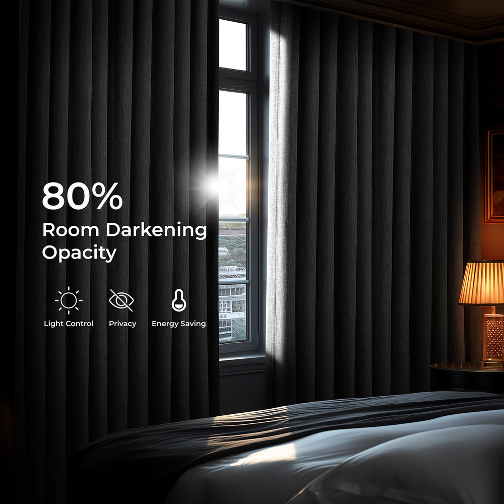 Dark Gravel Grommet Textured Faux Linen Room Darkening Curtain