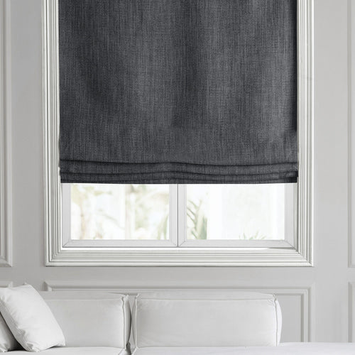 Dark Gravel Textured Faux Linen Roman Shade