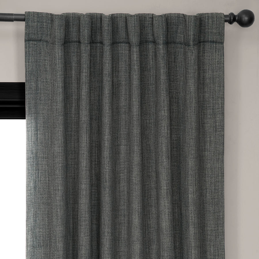 Dark Gravel Textured Faux Linen Room Darkening Curtain