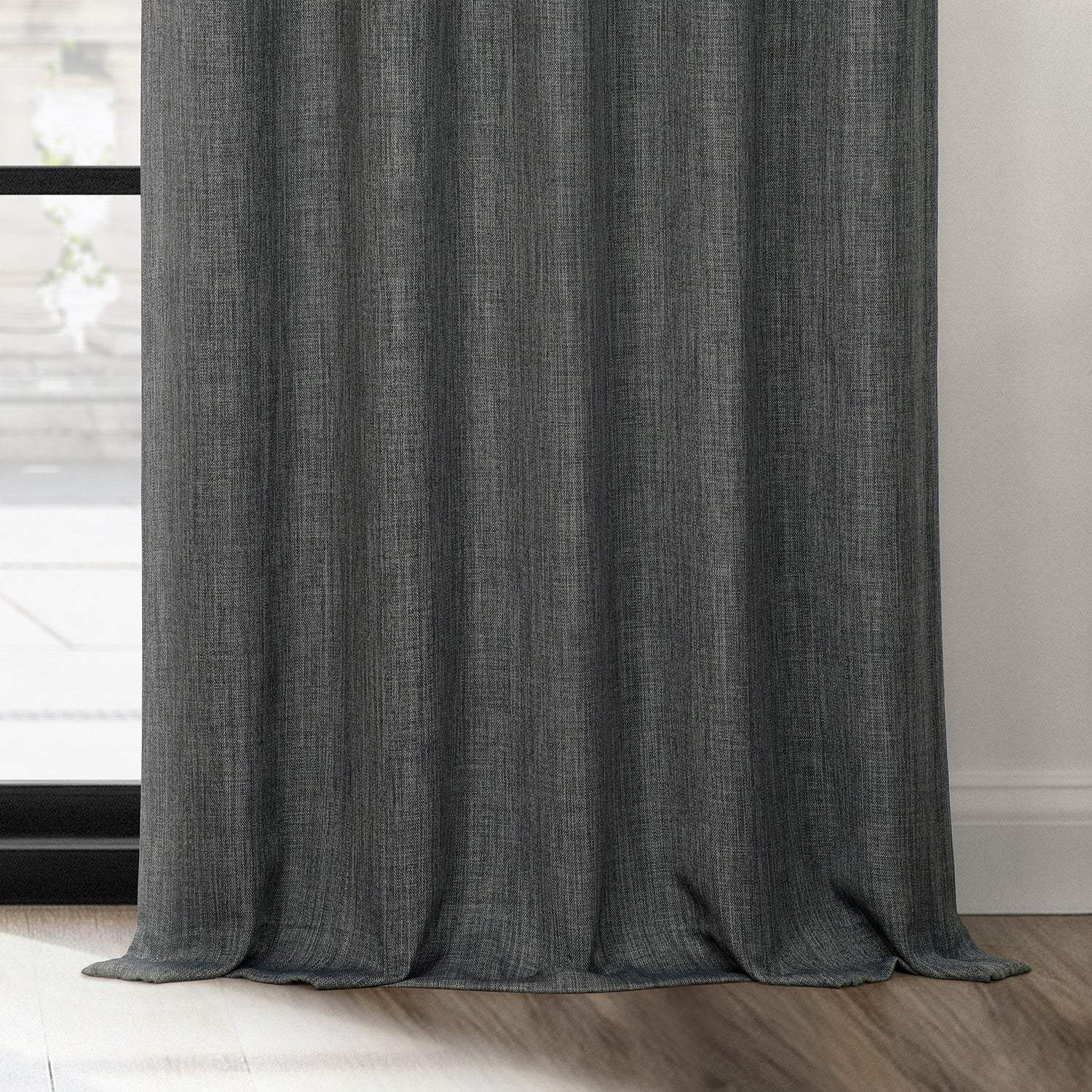 Dark Gravel Textured Faux Linen Custom Curtain