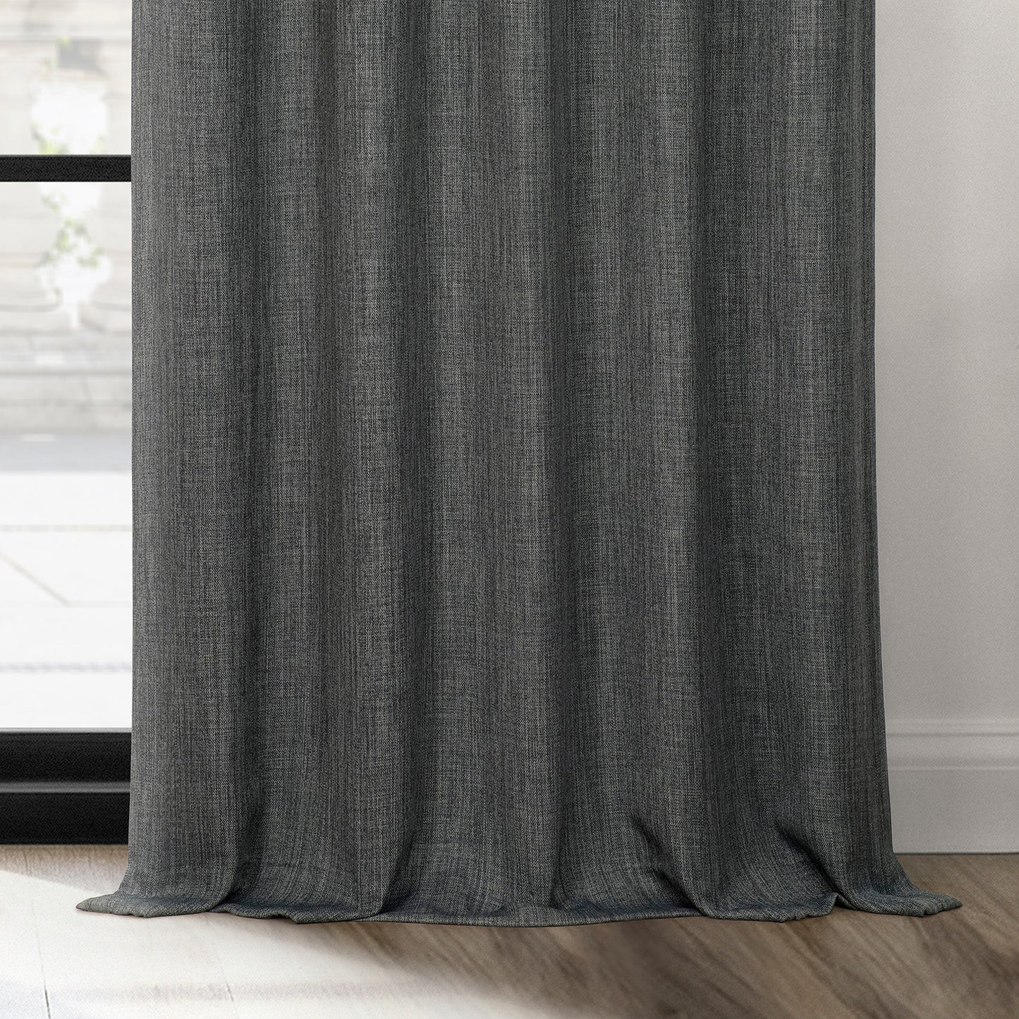Dark Gravel Textured Faux Linen Room Darkening Curtain