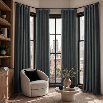Dark Gravel Textured Faux Linen Room Darkening Curtain