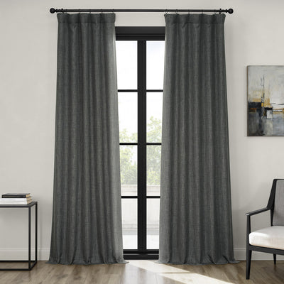 Dark Gravel Textured Faux Linen Room Darkening Curtain