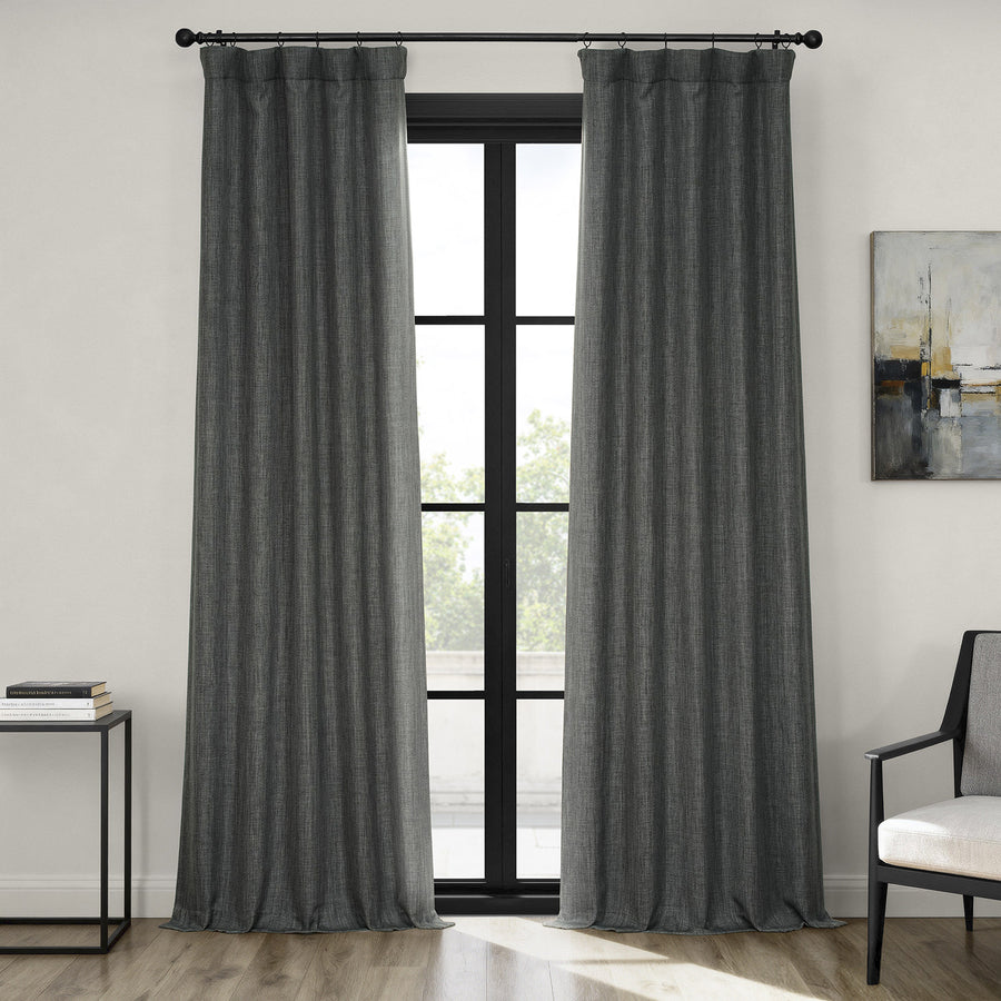 Dark Gravel Textured Faux Linen Room Darkening Curtain