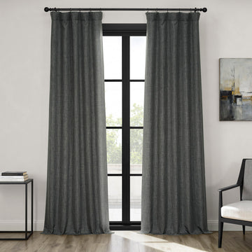 Dark Gravel Textured Faux Linen Room Darkening Curtain