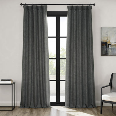 Dark Gravel Textured Faux Linen Room Darkening Curtain