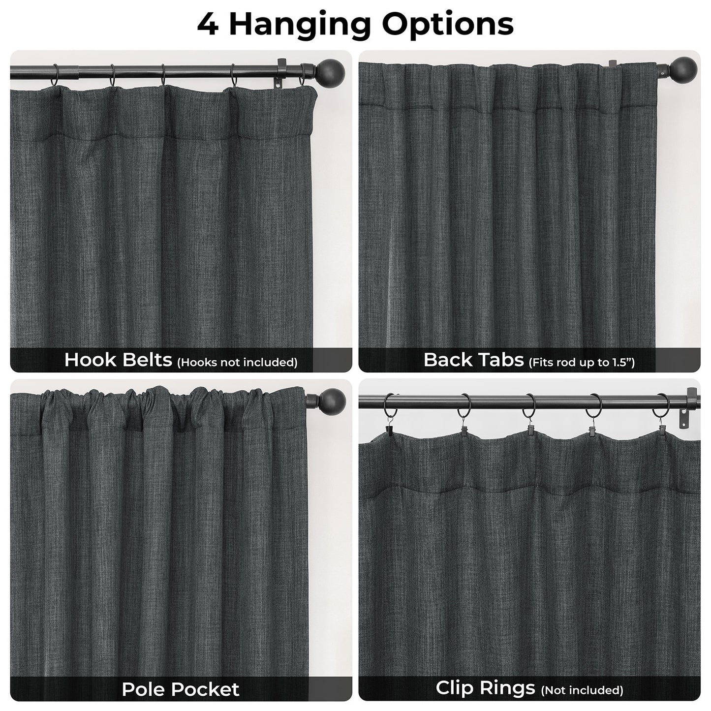 Dark Gravel Textured Faux Linen Room Darkening Curtain