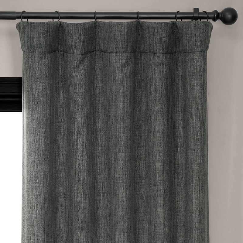 Dark Gravel Textured Faux Linen Room Darkening Curtain
