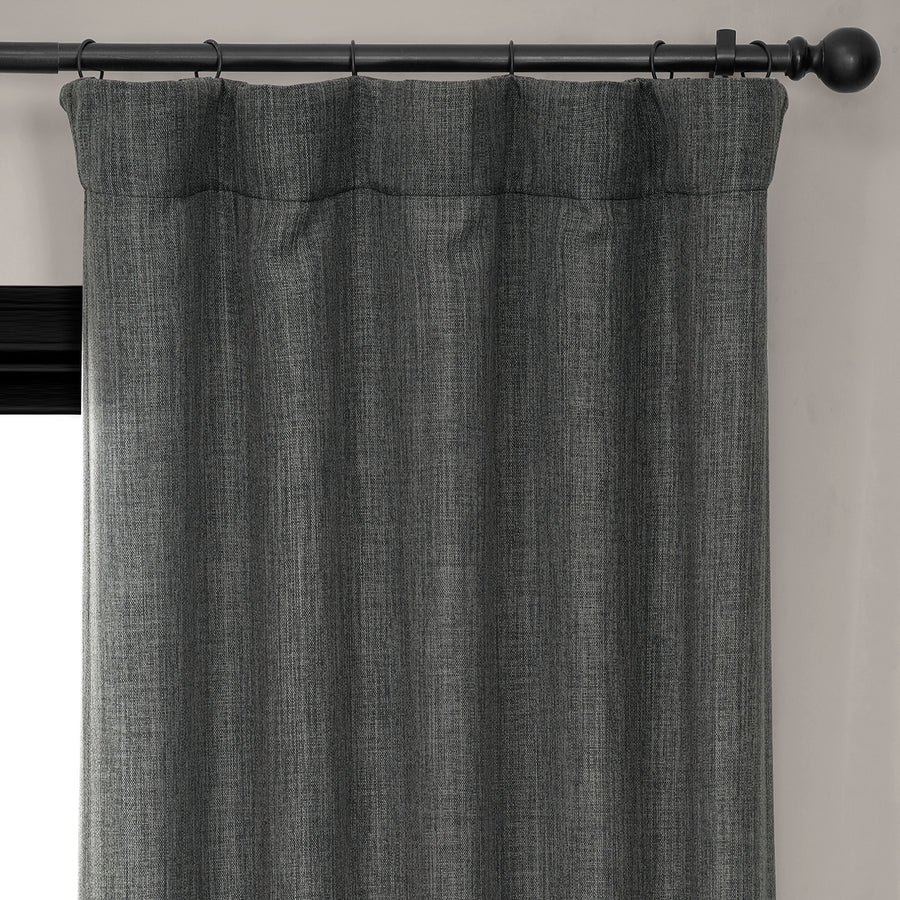 Dark Gravel Textured Faux Linen Room Darkening Curtain