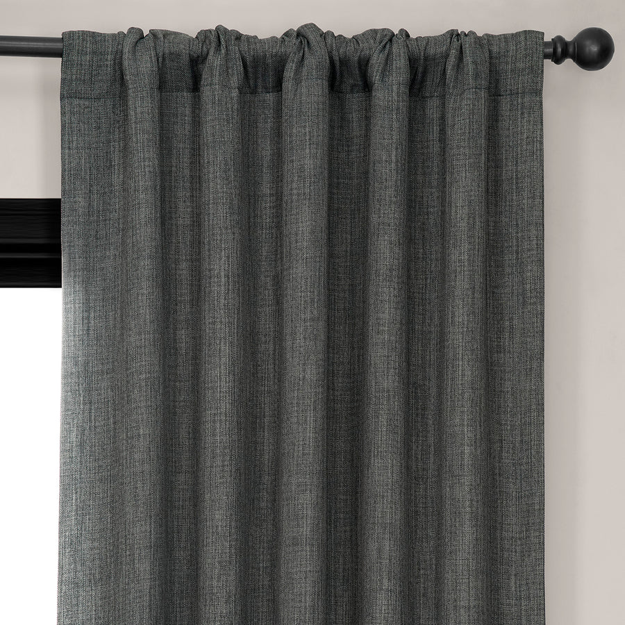 Dark Gravel Textured Faux Linen Room Darkening Curtain