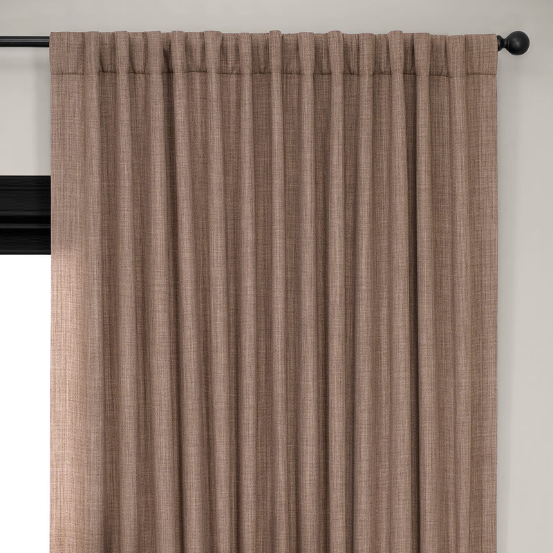 Dutch Cocoa Extra Wide Textured Faux Linen Room Darkening Curtain