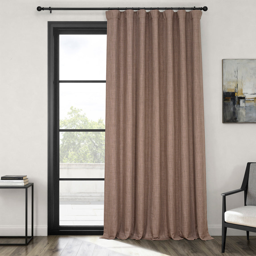 Dutch Cocoa Extra Wide Textured Faux Linen Room Darkening Curtain
