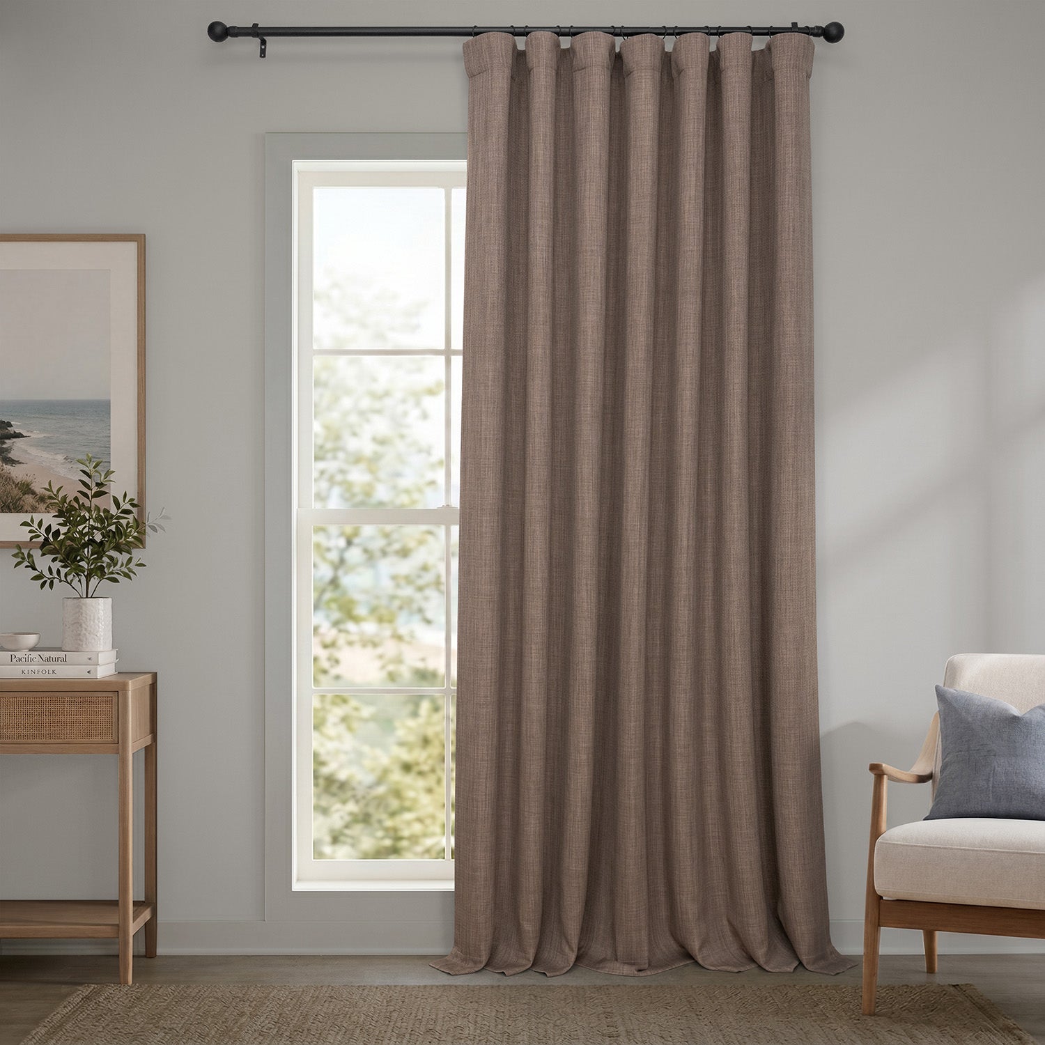 Dutch Cocoa Extra Wide Textured Faux Linen Room Darkening Curtain