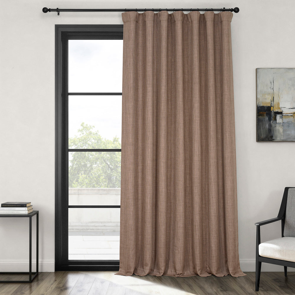 Dutch Cocoa Extra Wide Textured Faux Linen Room Darkening Curtain