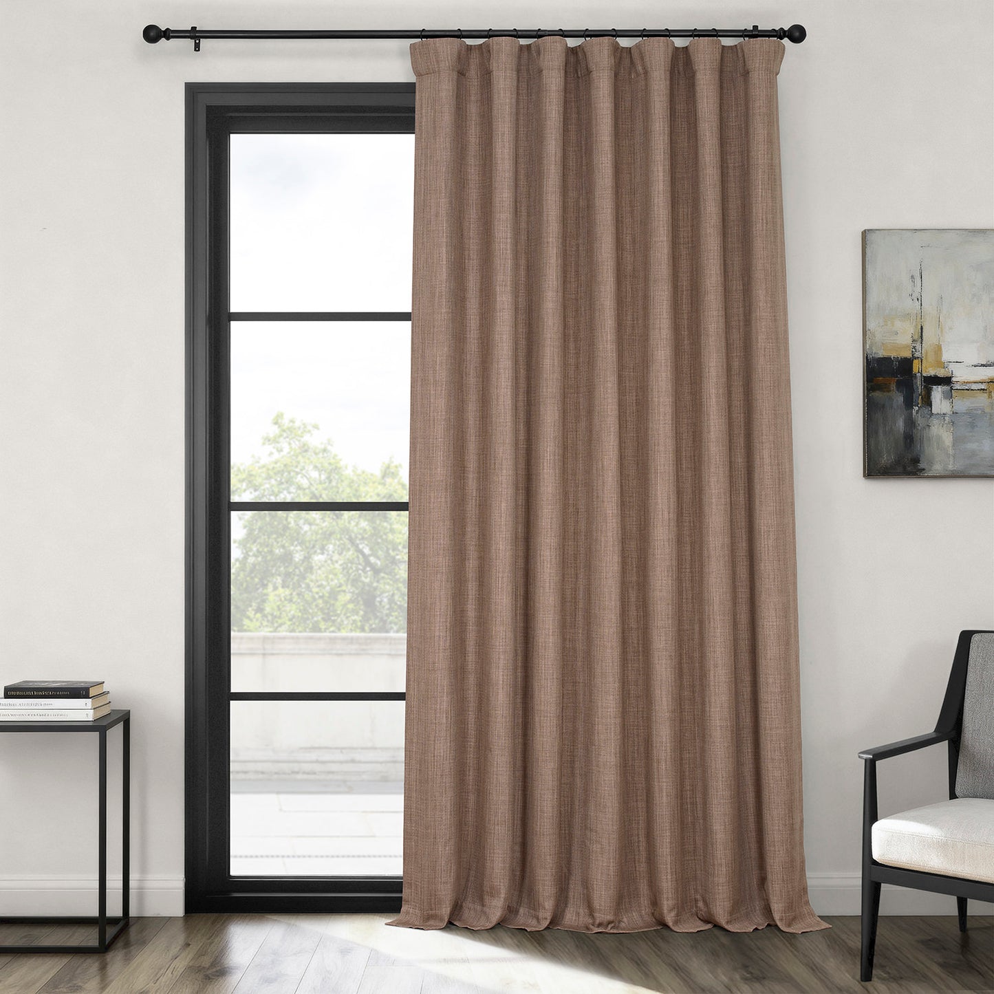 Dutch Cocoa Extra Wide Textured Faux Linen Room Darkening Curtain