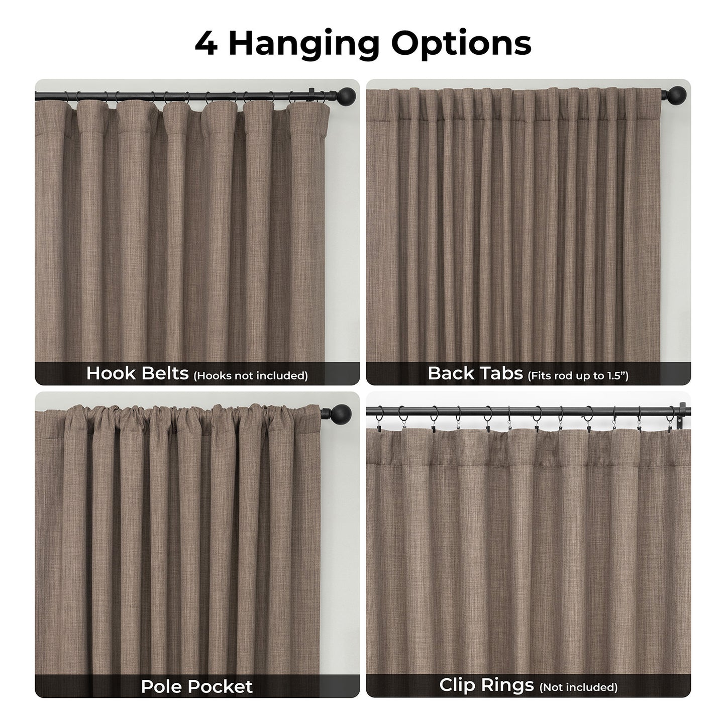 Dutch Cocoa Extra Wide Textured Faux Linen Room Darkening Curtain
