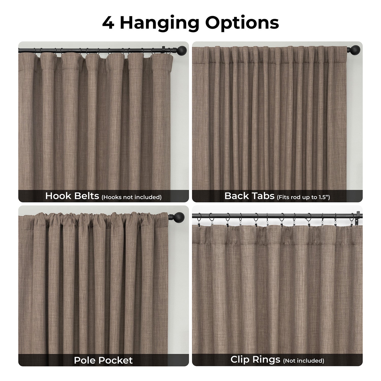 Dutch Cocoa Extra Wide Textured Faux Linen Room Darkening Curtain