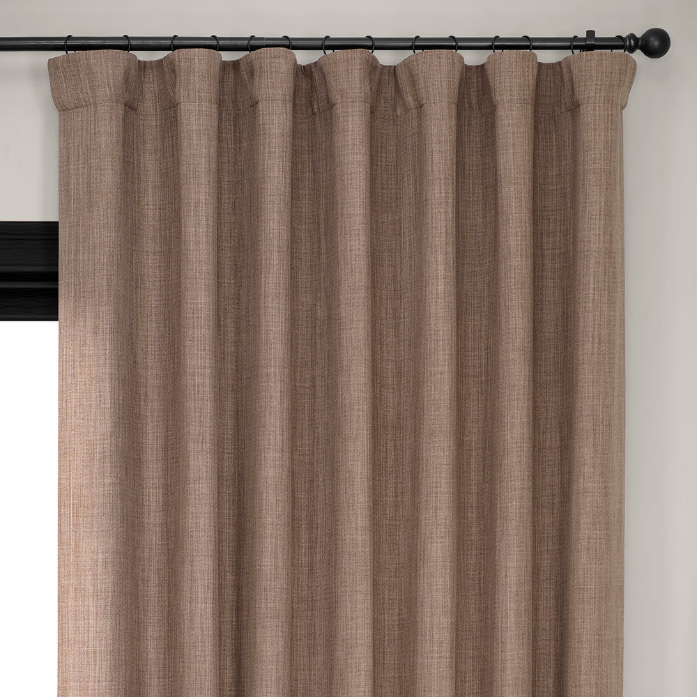 Dutch Cocoa Extra Wide Textured Faux Linen Room Darkening Curtain